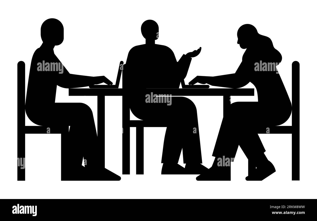 Silhouette noire d'une réunion de conférence d'équipe d'affaires de groupe, concepts de brainstorming, vecteur isolé sur fond blanc Illustration de Vecteur