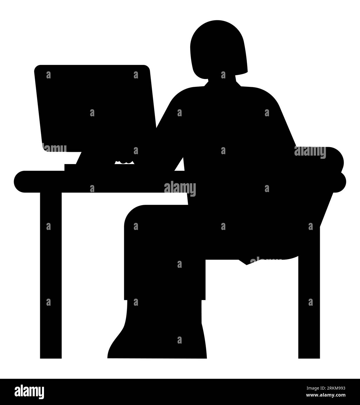 Silhouette noire d'une femme silhouette tapant sur ordinateur portable, une femme multitâche efficace, jonglant travail et vie, illustration vectorielle isolée Illustration de Vecteur