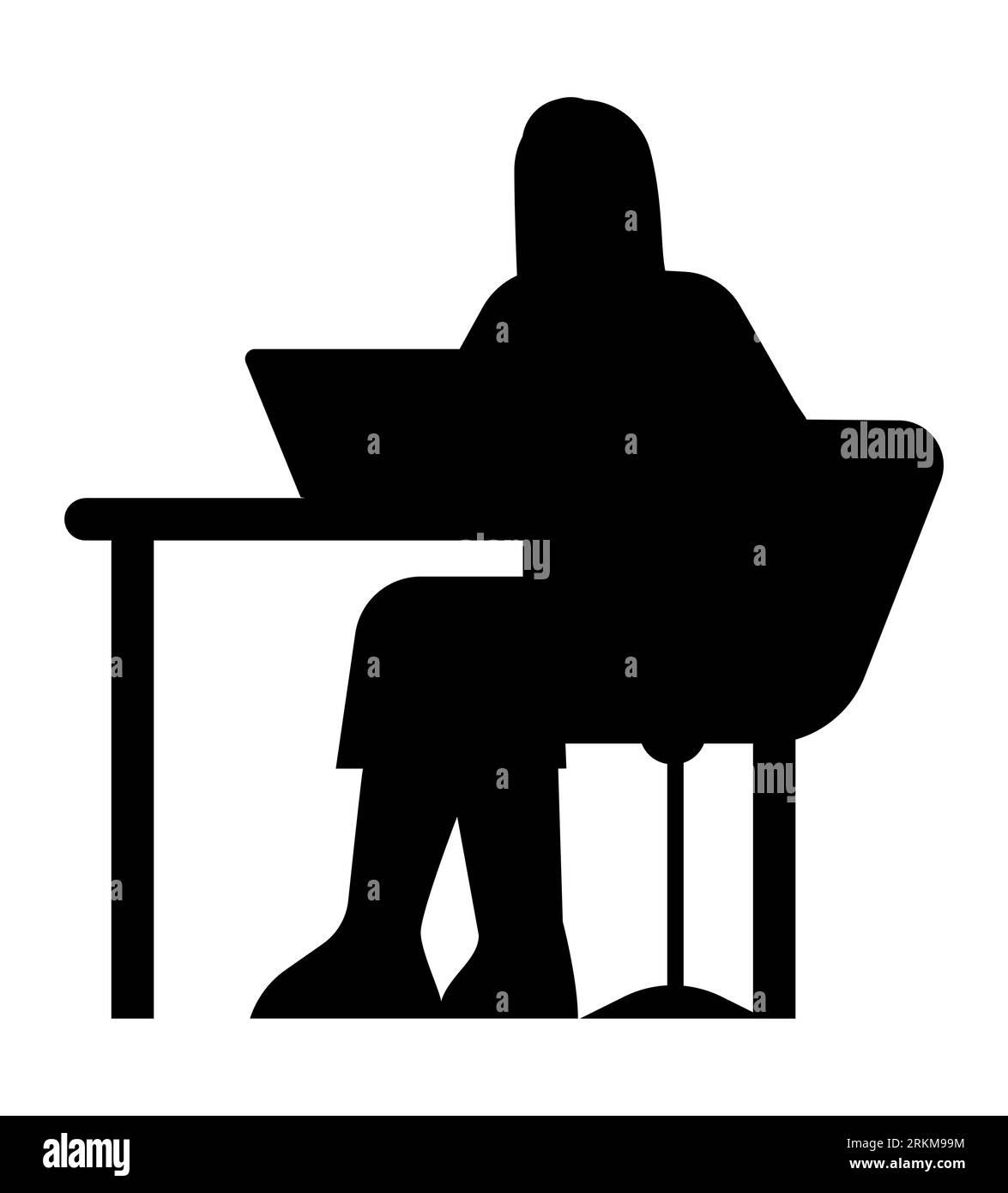 Silhouette noire d'une femme absorbée dans le travail d'ordinateur portable, une employée moderne accomplissant des tâches, la productivité et l'efficacité, art vectoriel isolé Illustration de Vecteur