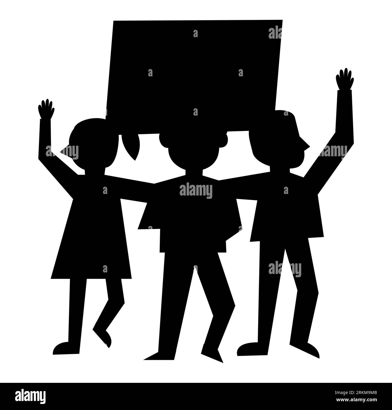 Silhouette noire de l'empowerment en action : activistes avec bannières, illustration vectorielle isolée sur fond blanc, personnages de dessins animés Illustration de Vecteur