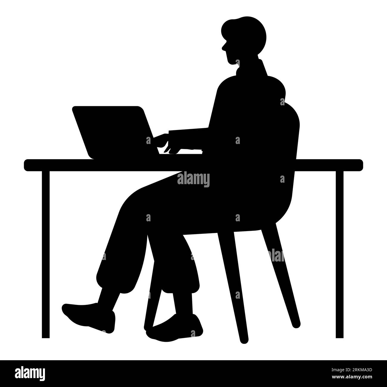 Silhouette noire d'un homme réalisant le succès dans le monde de l'entreprise, un employé de bureau masculin, un homme utilisant ordinateur portable et vecteur d'ordinateur isolé sur blanc Illustration de Vecteur