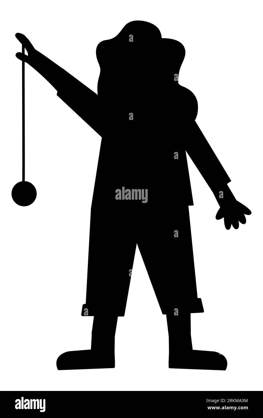 Silhouette noire d'une fille de dessin animé jouant avec un yo-yo. Pleine longueur d'une petite fille avec un jouet yo-yo. Illustration vectorielle isolée sur fond blanc Illustration de Vecteur