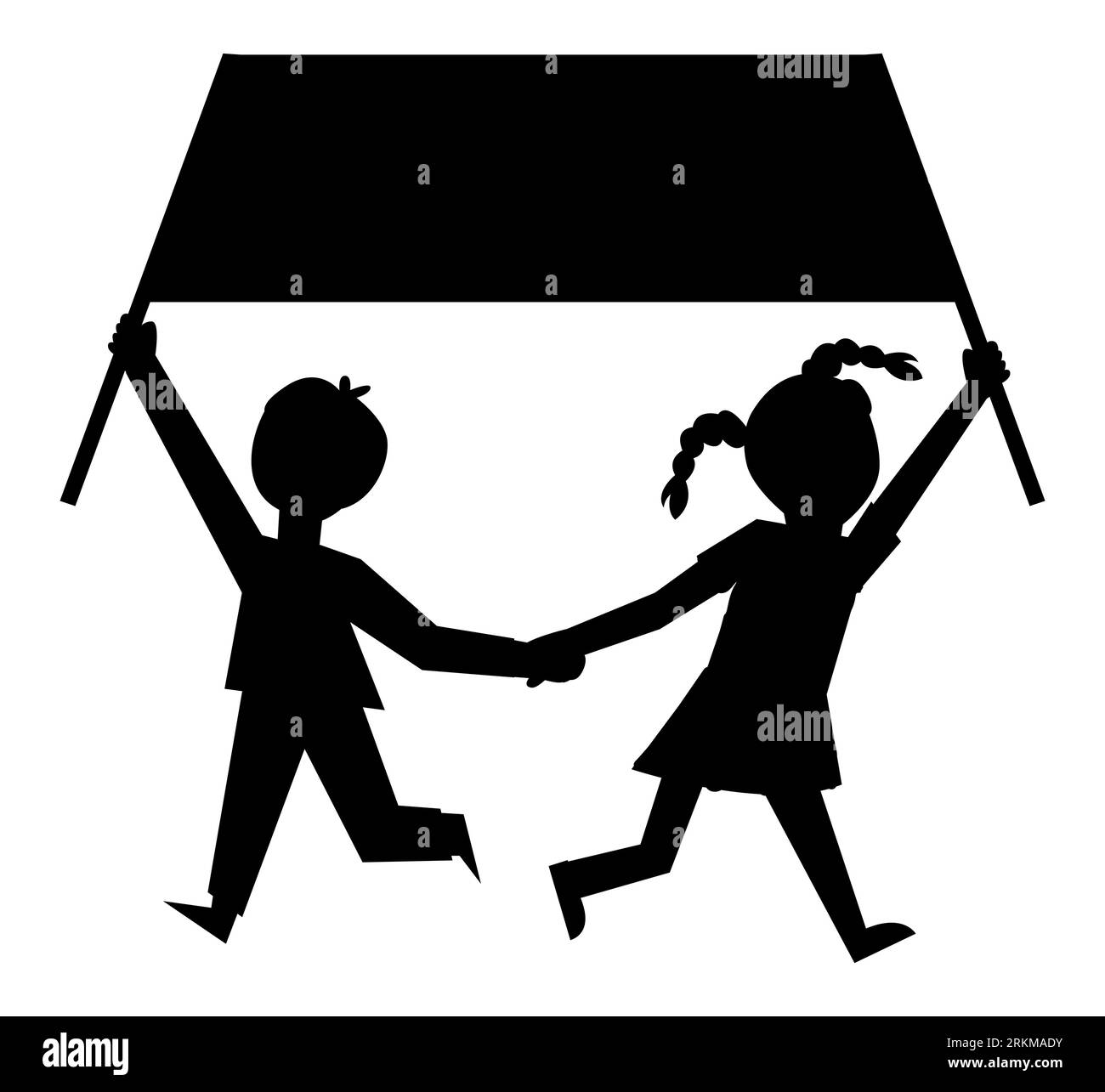 Silhouette noire d'enfants manifestant avec des affiches, illustration vectorielle isolée sur fond blanc Illustration de Vecteur