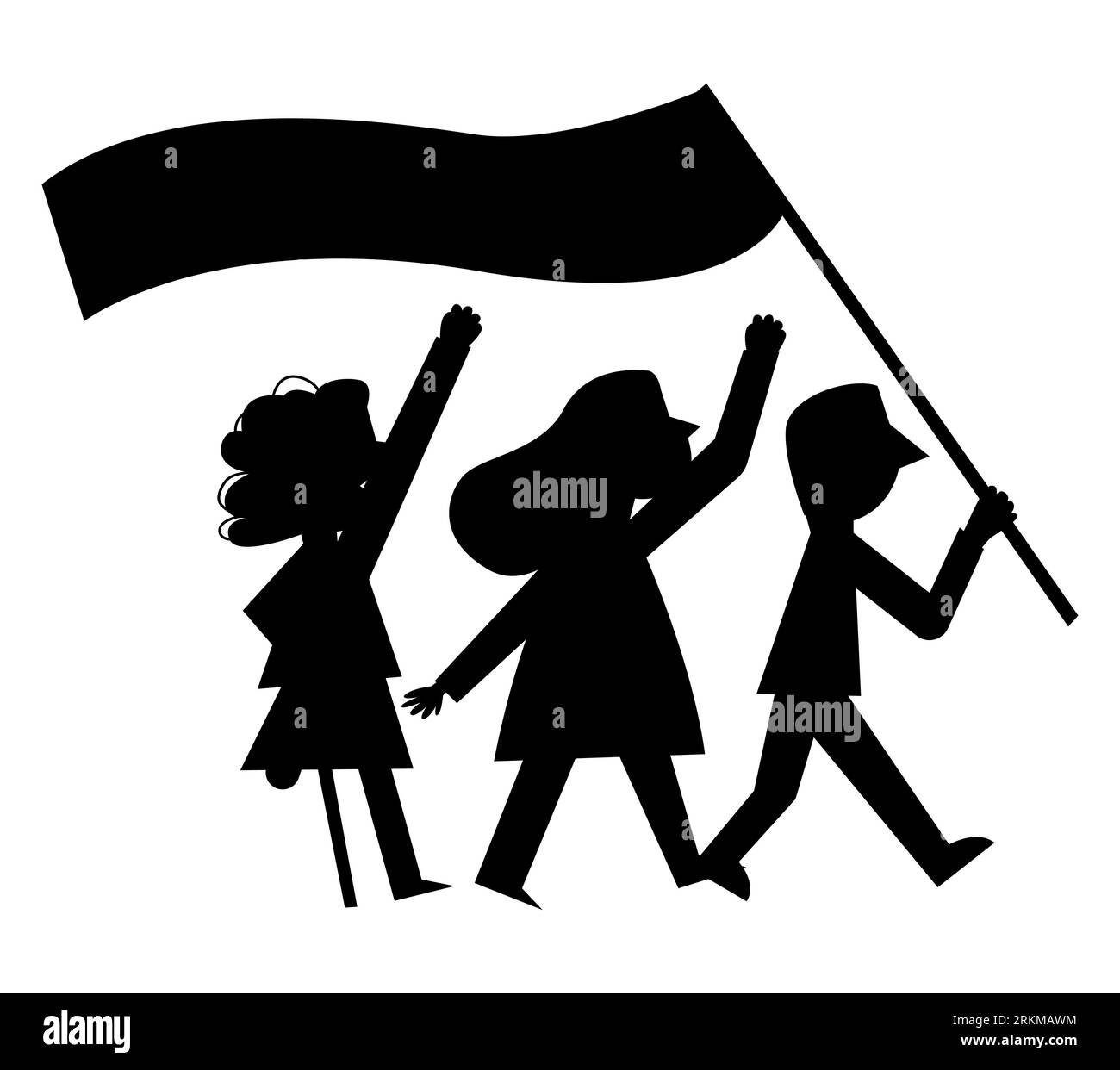 Silhouette noire de foule de militants avec des signes, illustration vectorielle isolée sur fond blanc, personnages de dessins animés Illustration de Vecteur
