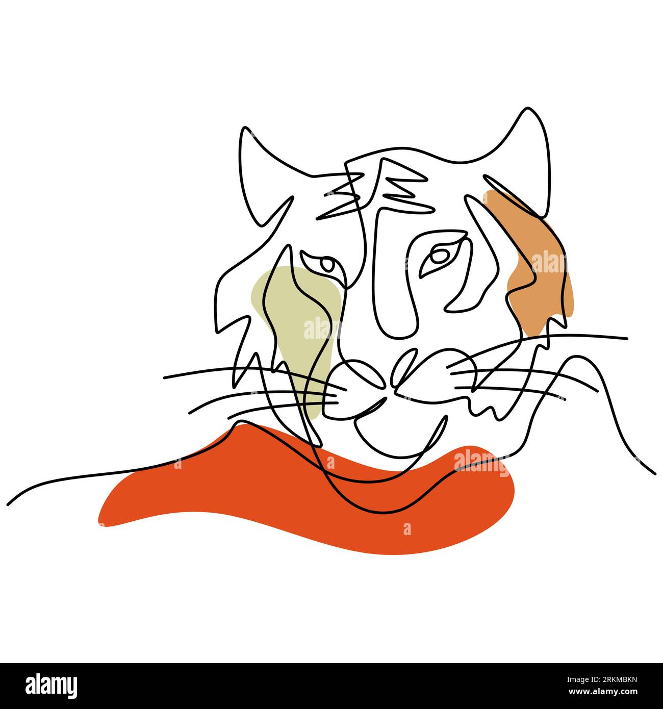 Dessin continu d'une ligne de fond blanc isolé de tête de tigre. Illustration de Vecteur