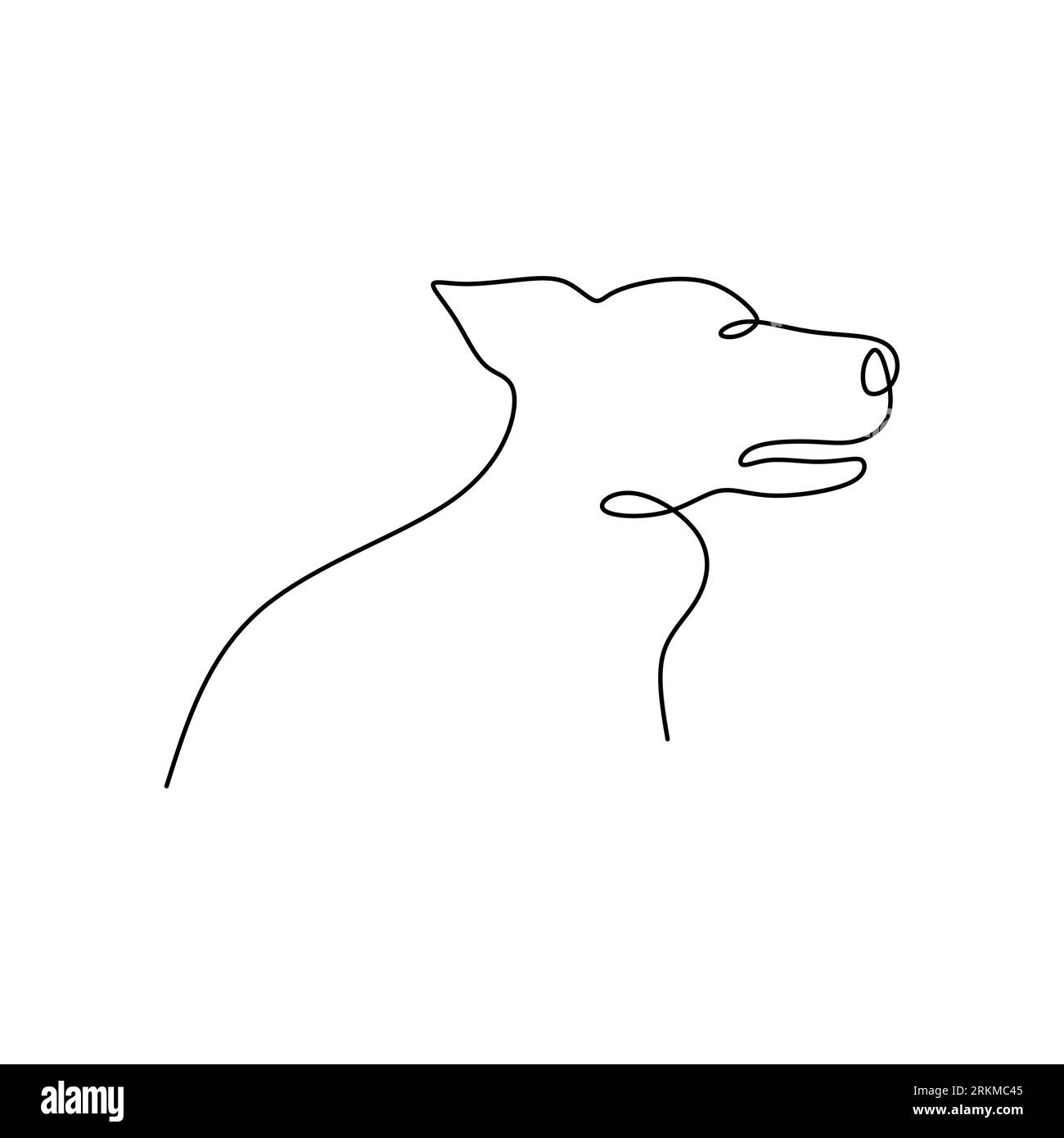 Continue une seule ligne de tête de chien isolée sur fond blanc. Illustration de Vecteur