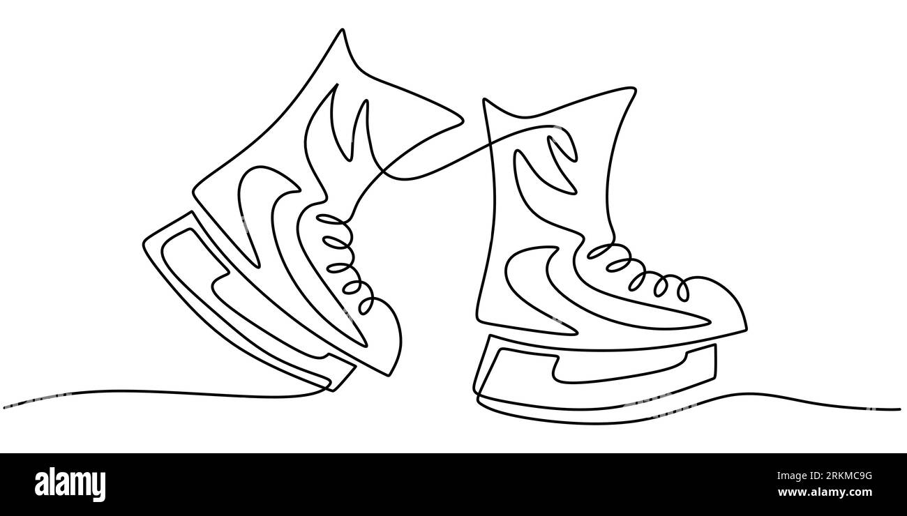 Continue une seule ligne de chaussures de patinage sur glace isolé sur fond blanc. Illustration de Vecteur