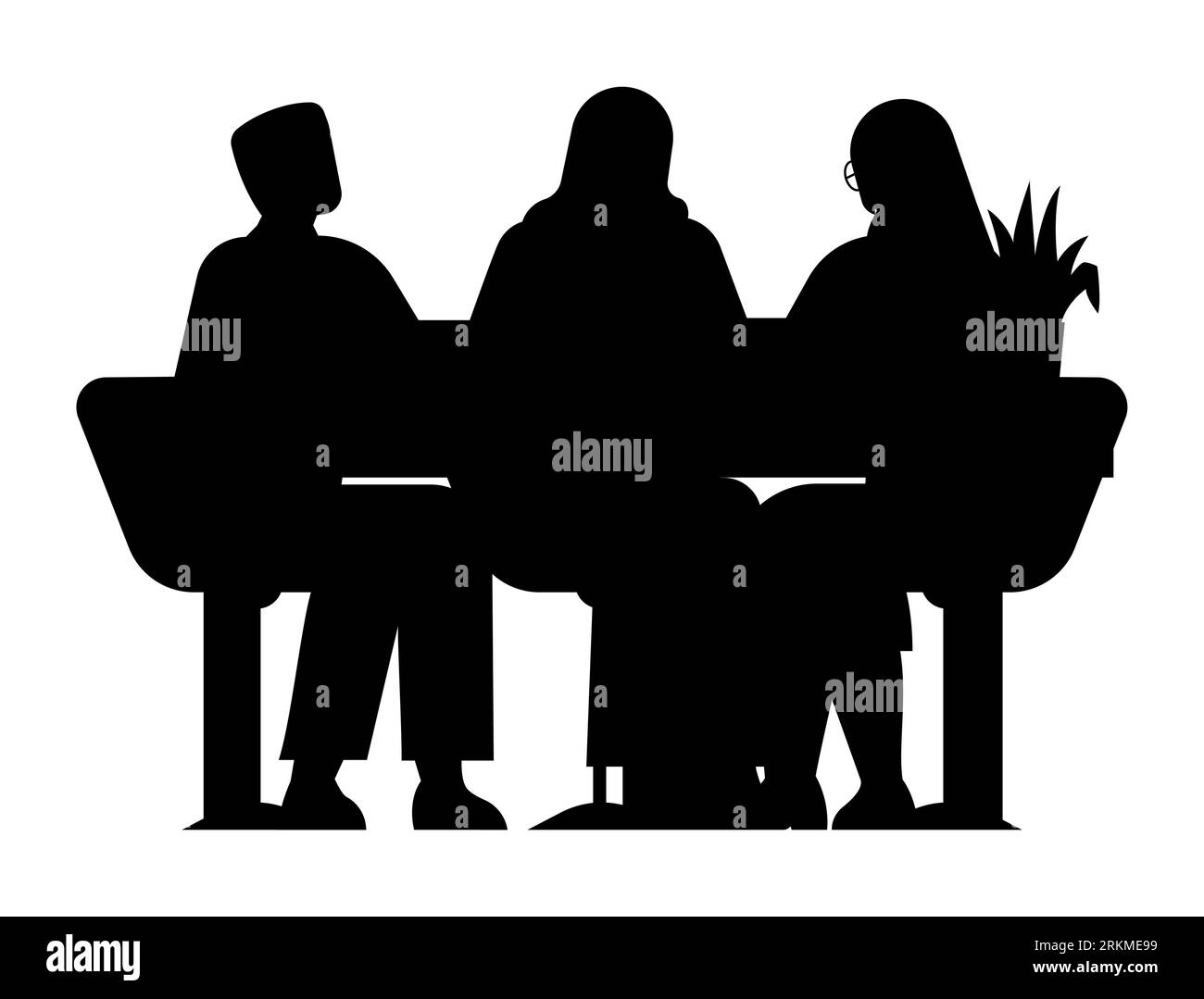 Silhouette noire d'une réunion de groupe, employés parlant de projets, gens d'affaires brainstorming des concepts, vecteur isolé sur fond blanc Illustration de Vecteur