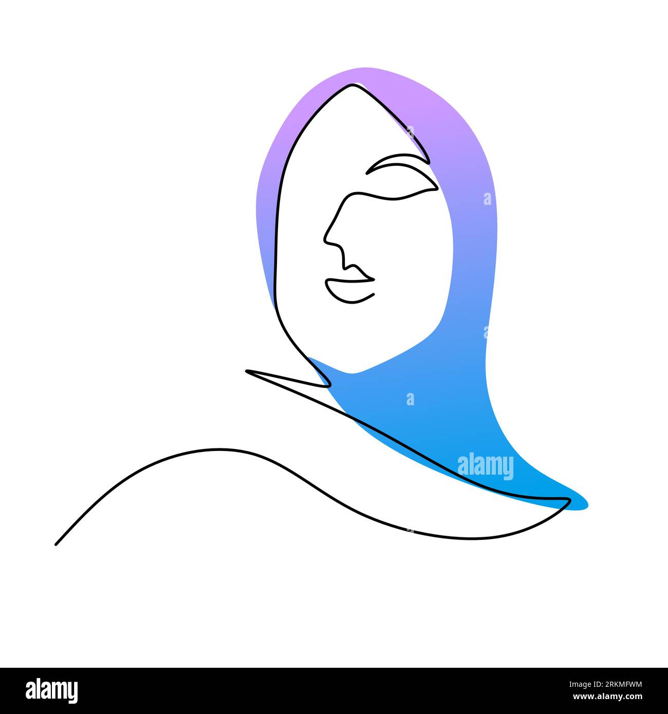 Continue une seule ligne de femme hijab bleu isolé sur fond blanc. Illustration de Vecteur