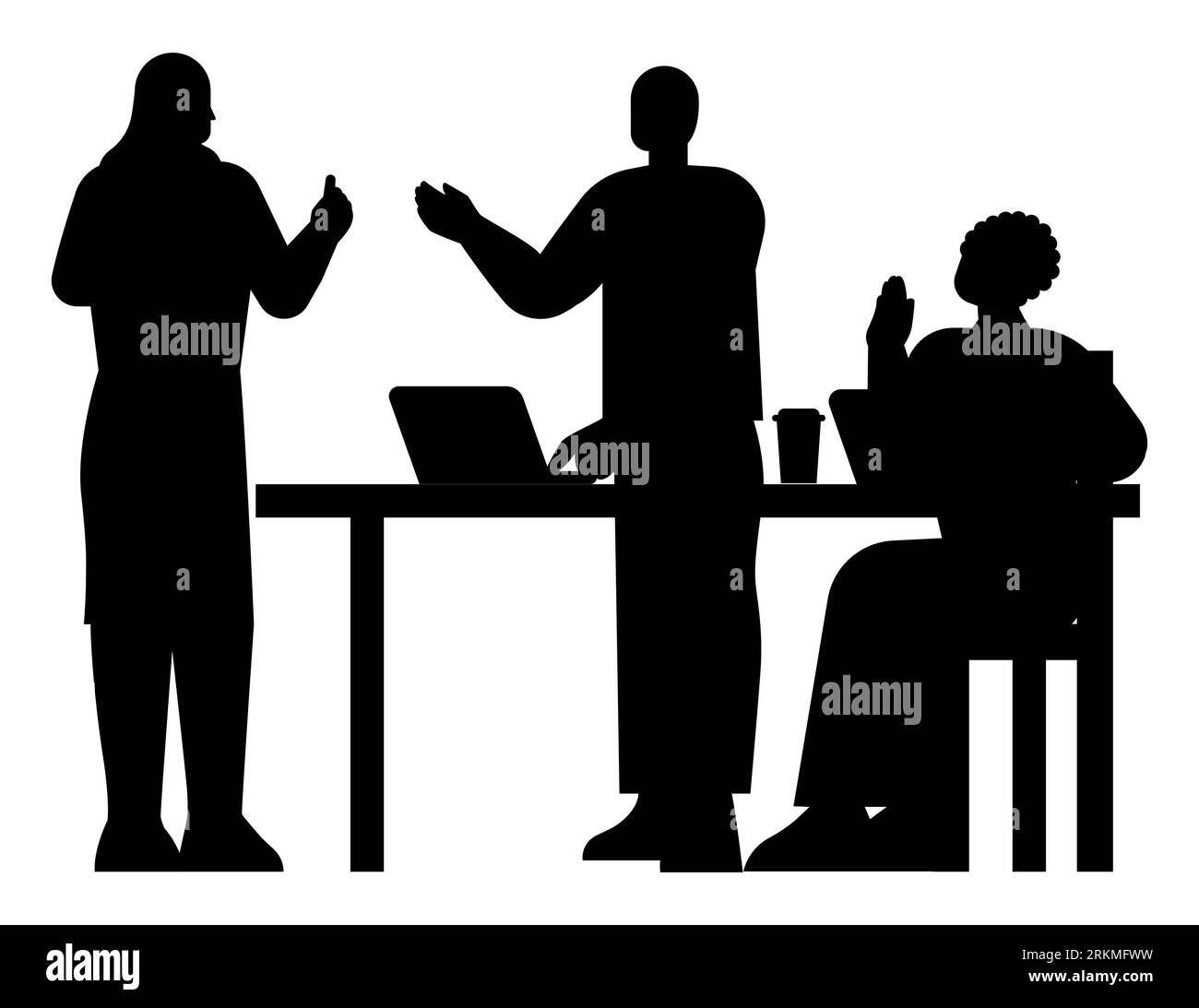 Silhouette noire d'une réunion de conférence d'équipe d'affaires de groupe et des concepts de brainstorming de gens d'affaires, vecteur isolé sur fond blanc Illustration de Vecteur