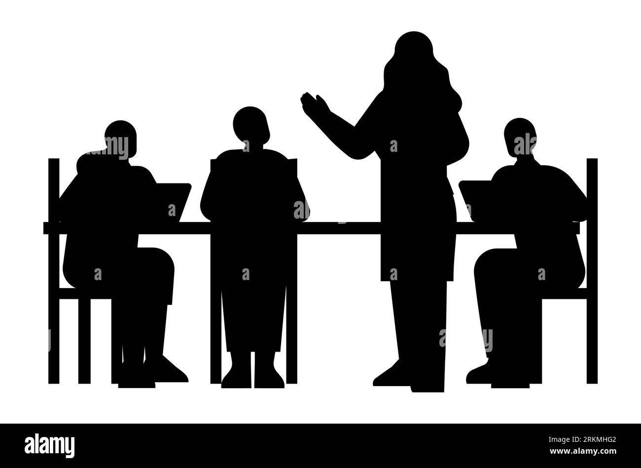 Silhouette noire d'une réunion de conférence d'équipe d'affaires de groupe, concept de brainstorming de gens d'affaires, vecteur isolé sur fond blanc Illustration de Vecteur
