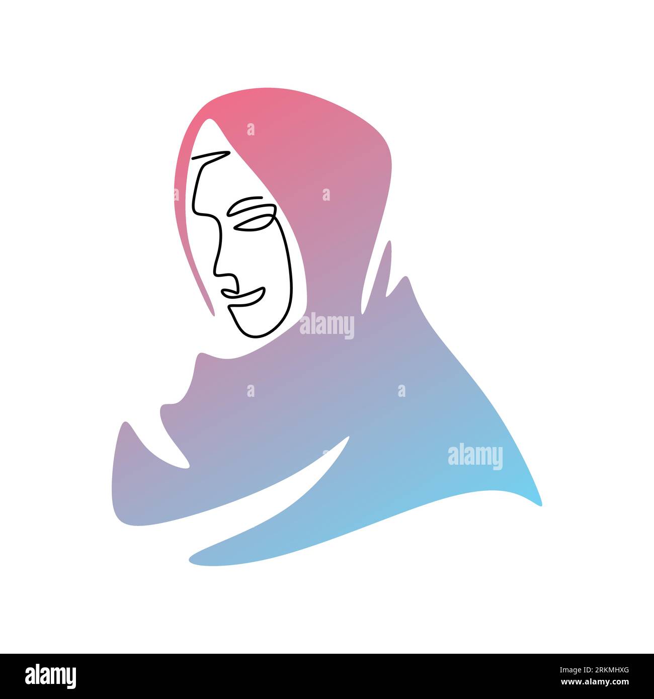 Continue une seule ligne de femme hijab bleu rose isolé sur fond blanc. Illustration de Vecteur