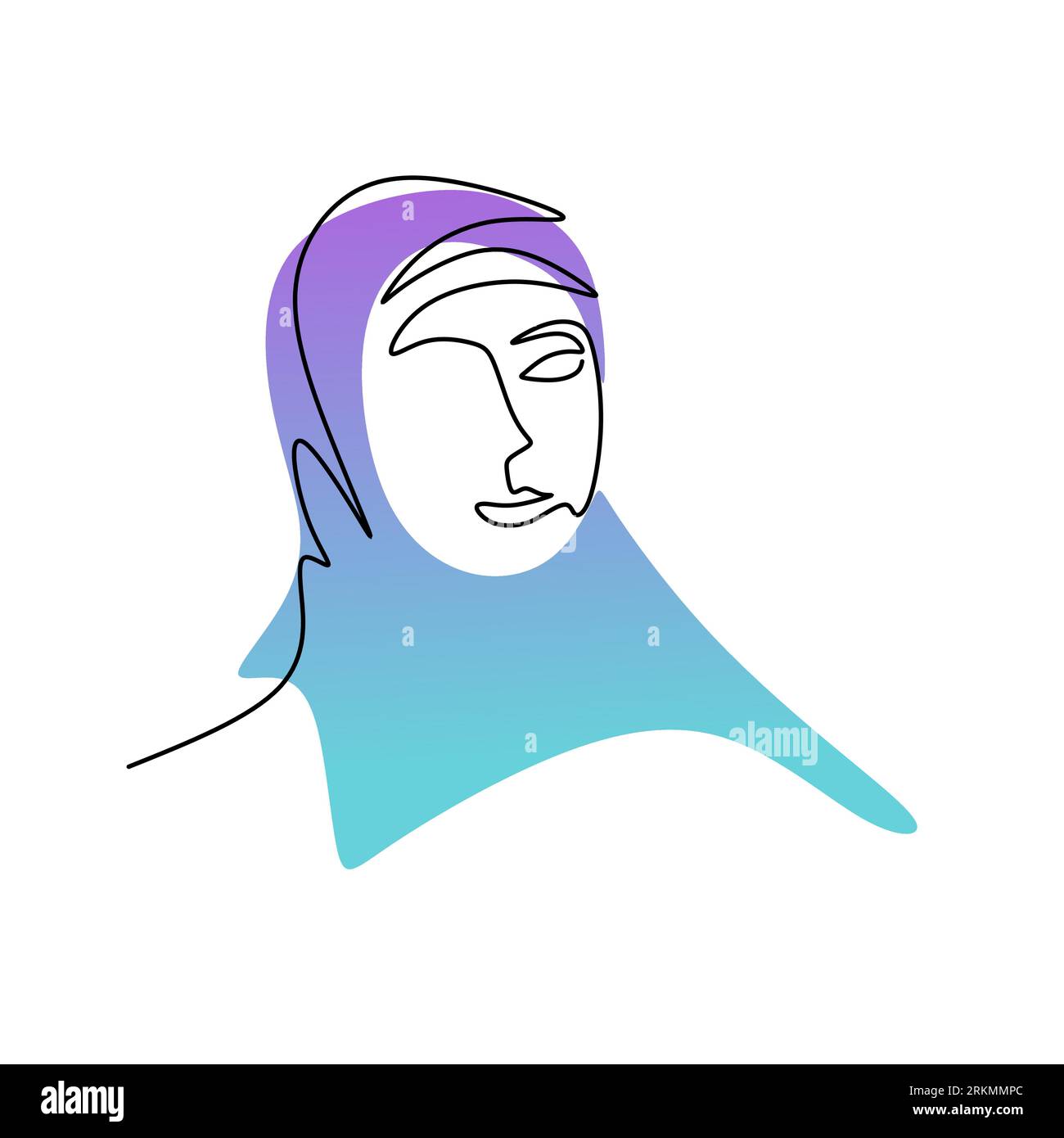 Continue une seule ligne de femme hijab bleu isolé sur fond blanc. Illustration de Vecteur