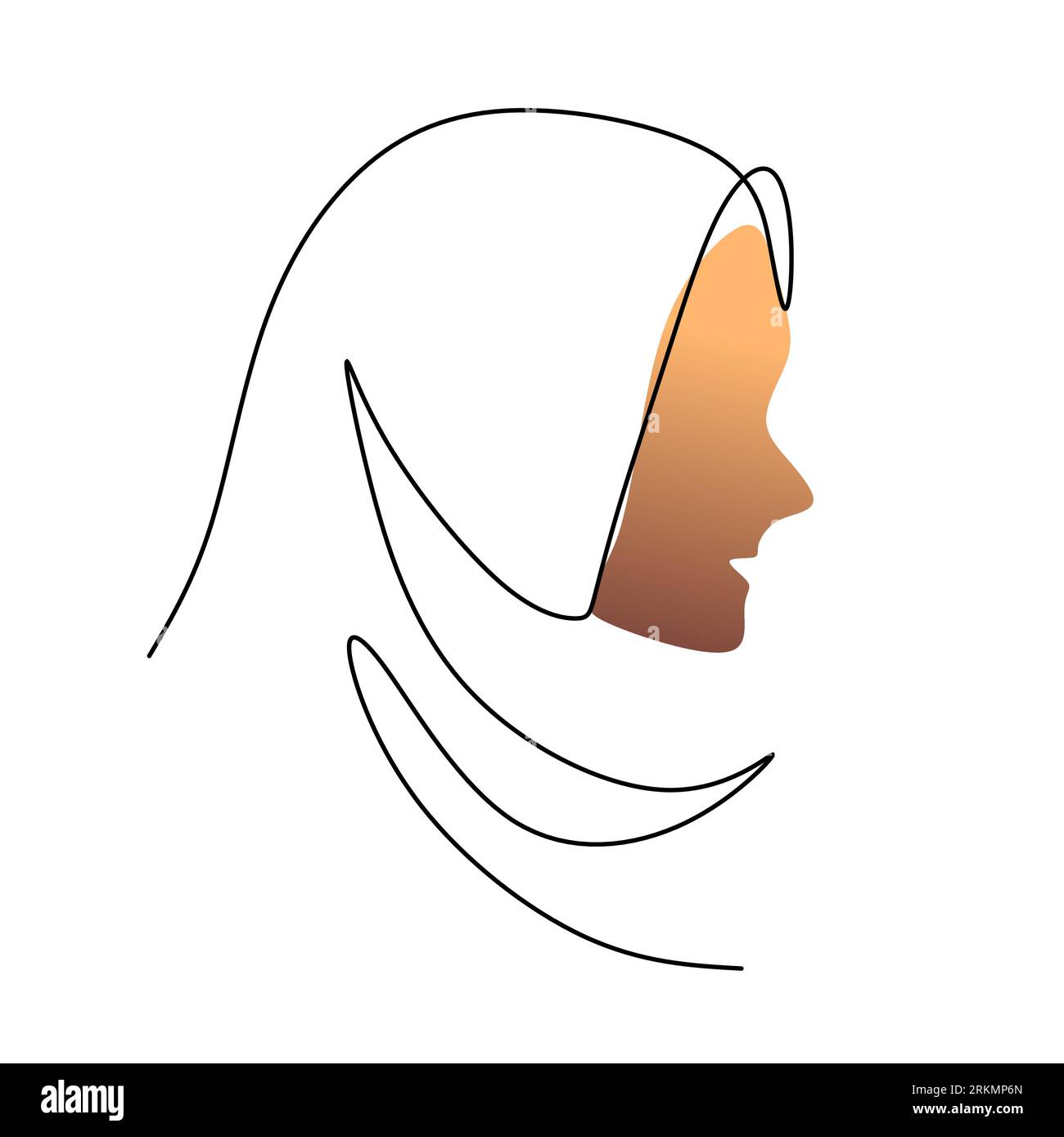 Continue une seule ligne de femme hijab orange isolée sur fond blanc. Illustration de Vecteur