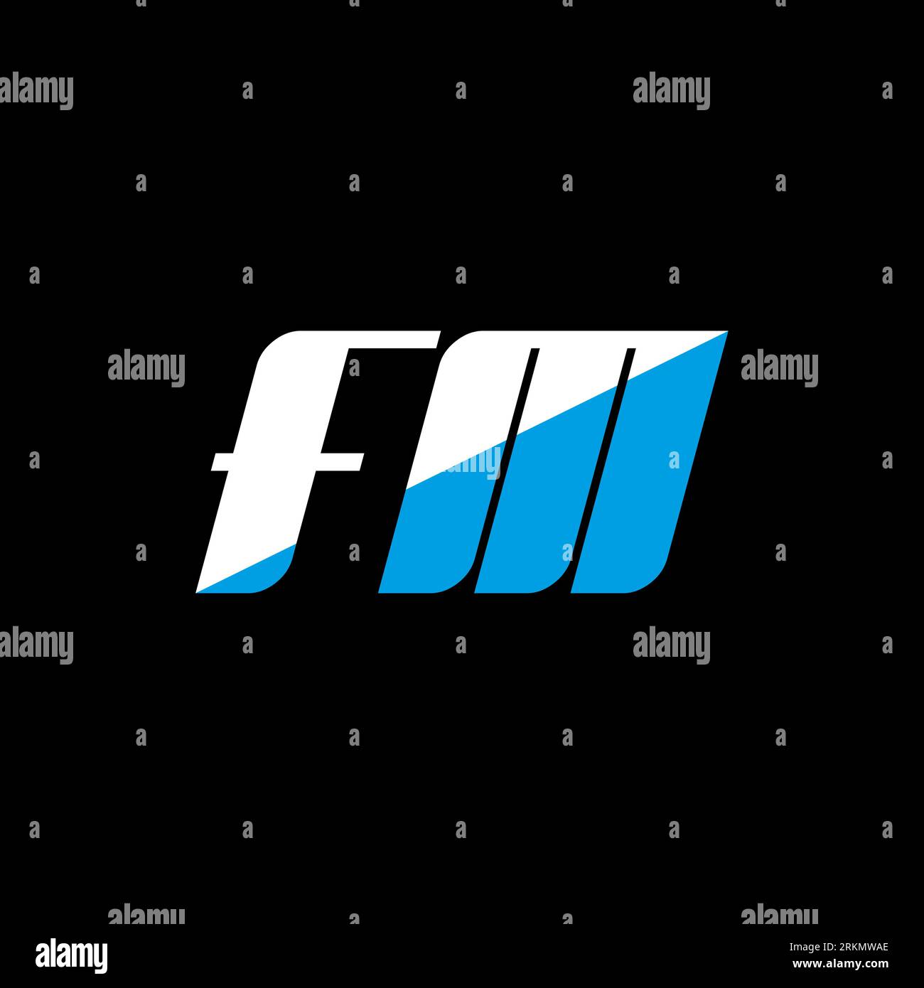 Conception de logo de lettre FM sur fond noir. Concept de logo de la lettre des initiales créatives de la FM. design icone fm. FM design d'icône de lettre blanche et bleue sur bac noir Illustration de Vecteur