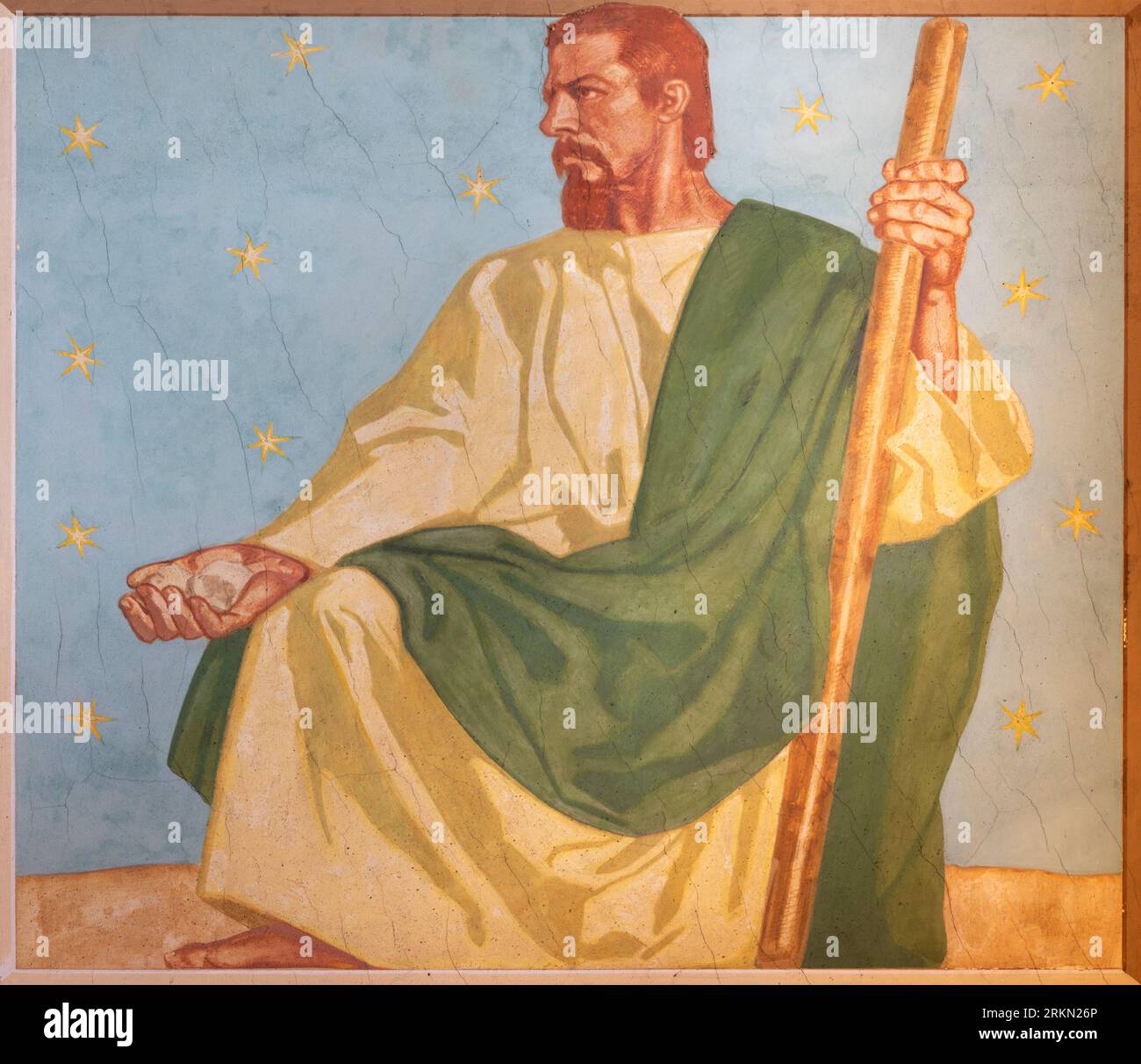 VIENNE, AUSTIRA - 5 JUILLET 2021 : la fresque de Saint Jacques le moins l'apôtre dans l'église Neuottakringer Pfarrkirche par Felix Jenewien (1857 - 1905 Banque D'Images