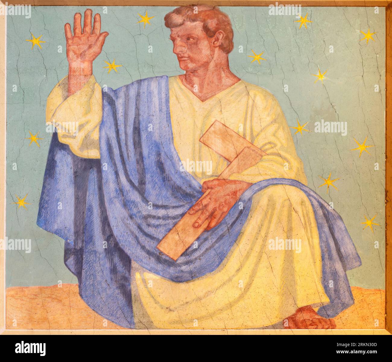 VIENNE, AUSTIRA - 5 JUILLET 2021 : la fresque de Saint Thomas l'apôtre dans l'église Neuottakringer Pfarrkirche par Felix Jenewien (1857 - 1905). Banque D'Images