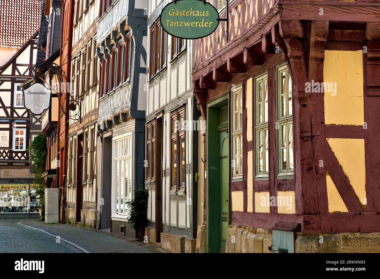 Maisons à colombages dans la vieille ville historique, route allemande à ossature bois, Allemagne, Basse-Saxe, Hannoversch Muenden Banque D'Images