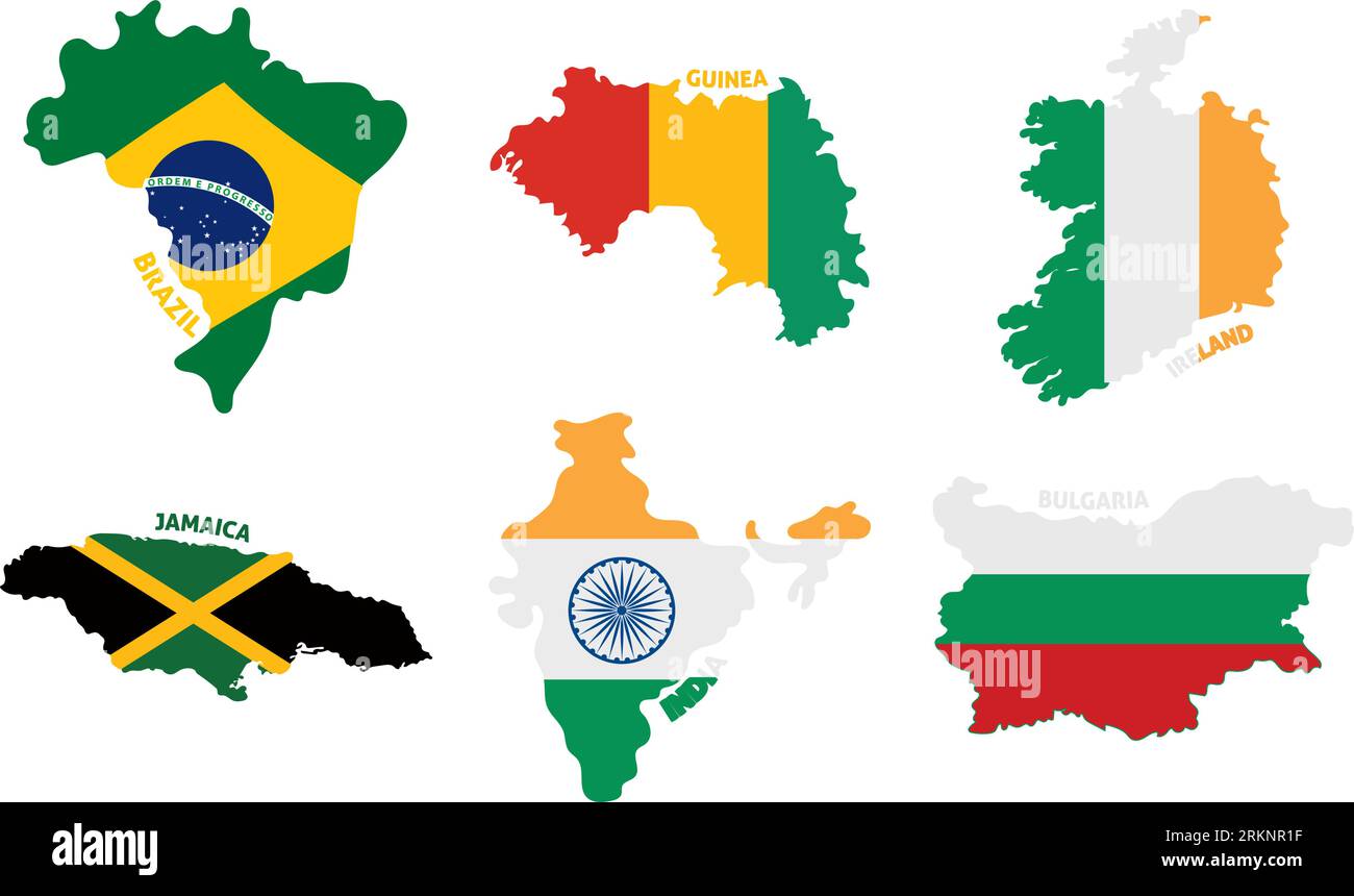 Ensemble de cartes de pays en couleur avec ses drapeaux Vector Illustration de Vecteur