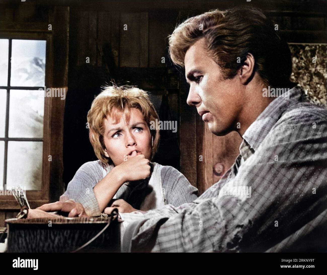 Debbie Reynolds, Harve Presnell, sur le tournage du film, 'The Unsinkable Molly Brown', MGM, 1964 Banque D'Images