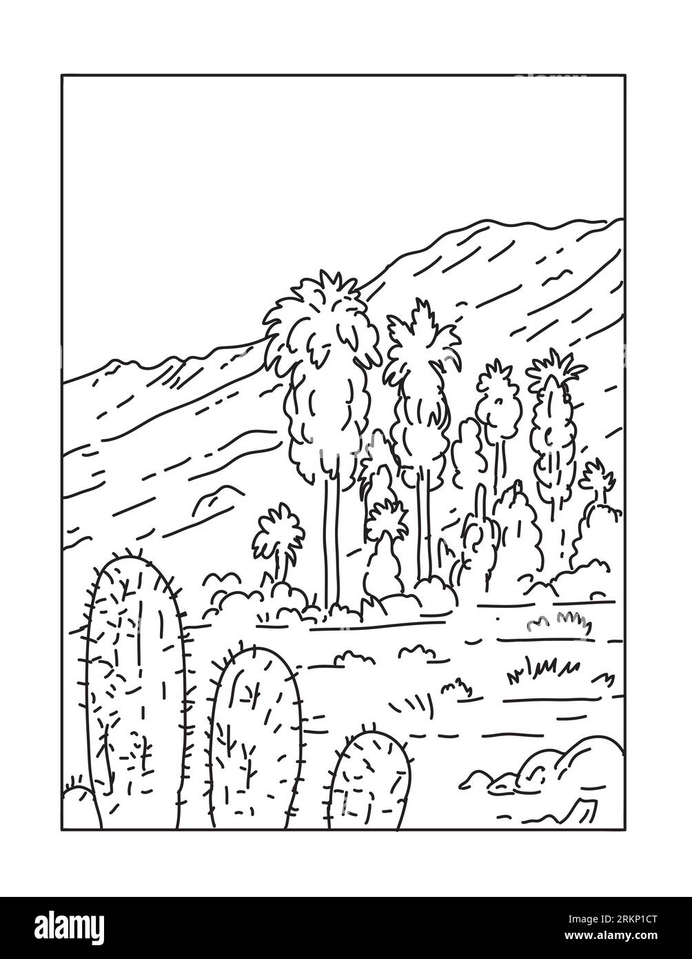 Illustration mono ligne de Santa Rosa et San Jacinto Mountains National Monument dans le sud de la Californie faite dans le style d'art de ligne monoline. Banque D'Images