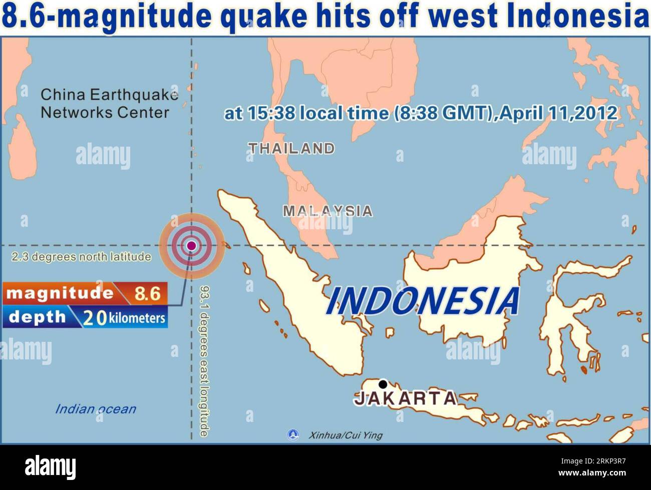 Bildnummer : 57886556 Datum : 11.04.2012 Copyright : imago/Xinhua (120411) -- PÉKIN, 11 avril 2012 (Xinhua) -- graphiques montrant un tremblement de terre de 8,6 sur l'échelle de Richter secoué au large de la côte ouest de l'Indonésie à 15:38 heure locale (8:38 GMT), le 11 avril 2012. (Xinhua/Cui Ying) GRAPHIQUES INDONESIA-EARTHQUAKE PUBLICATIONxNOTxINxCHN Gesellschaft Naturkatstrophe Erdbeben Epizentrum Grafik xdp x0x premiumd 2012 quer 57886556 Date 11 04 2012 Copyright Imago XINHUA Pékin avril 11 2012 XINHUA Graphics montre un tremblement de terre mesurant 8 6 SUR l'échelle des juges secoué au large de la côte OUEST d'Indone Banque D'Images