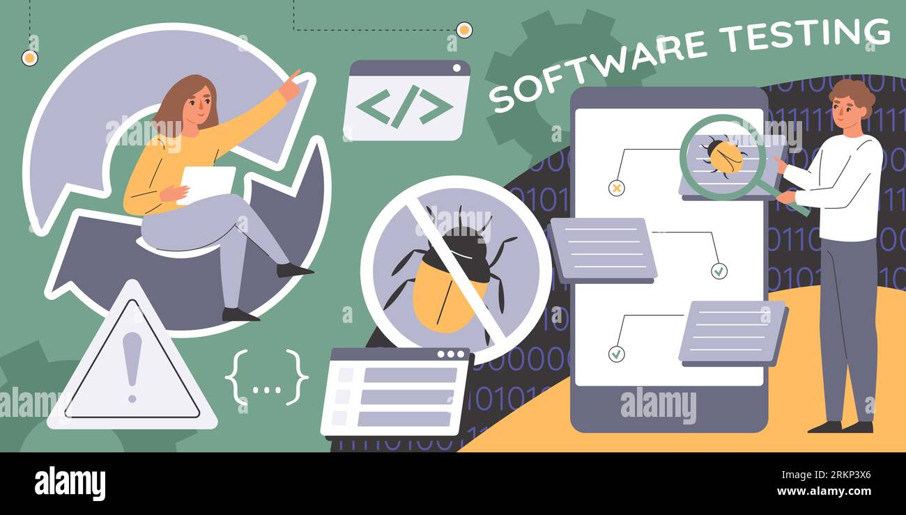 Collage de test de logiciel avec illustration vectorielle plate de ...