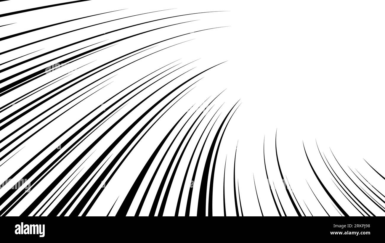 Une ligne saturée noire ondulée focalisée en haut à droite. Matériau d'arrière-plan de ligne d'effet utilisé dans les dessins animés. La forme est un rectangle horizontal. Illustration de Vecteur