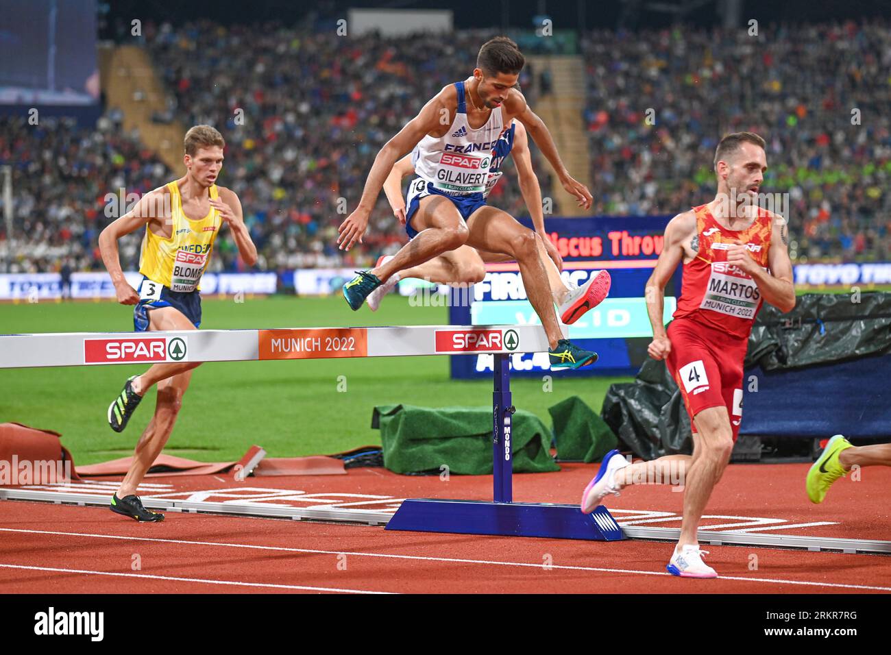 Louis Gilavert (France). 3000m. Steeplechase final. Championnats d'Europe Munich 2022 Banque D'Images