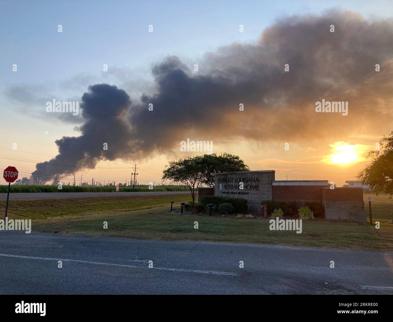 A plume of smoke drifts from the Marathon Petroleum refinery in