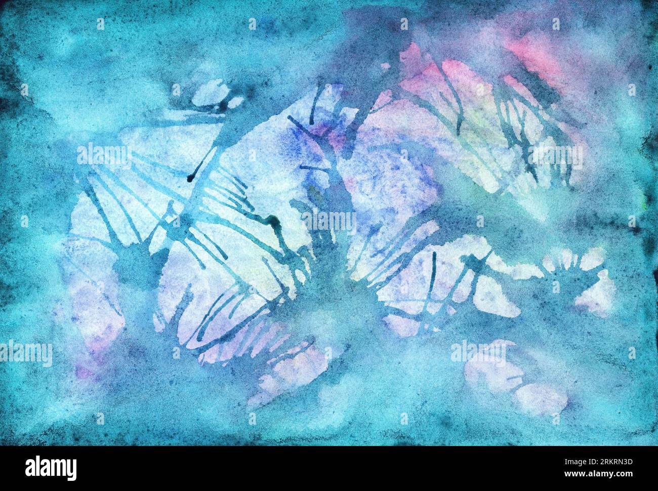 Aquarelle hiver turquoise cyan résumé texture fond. Banque D'Images