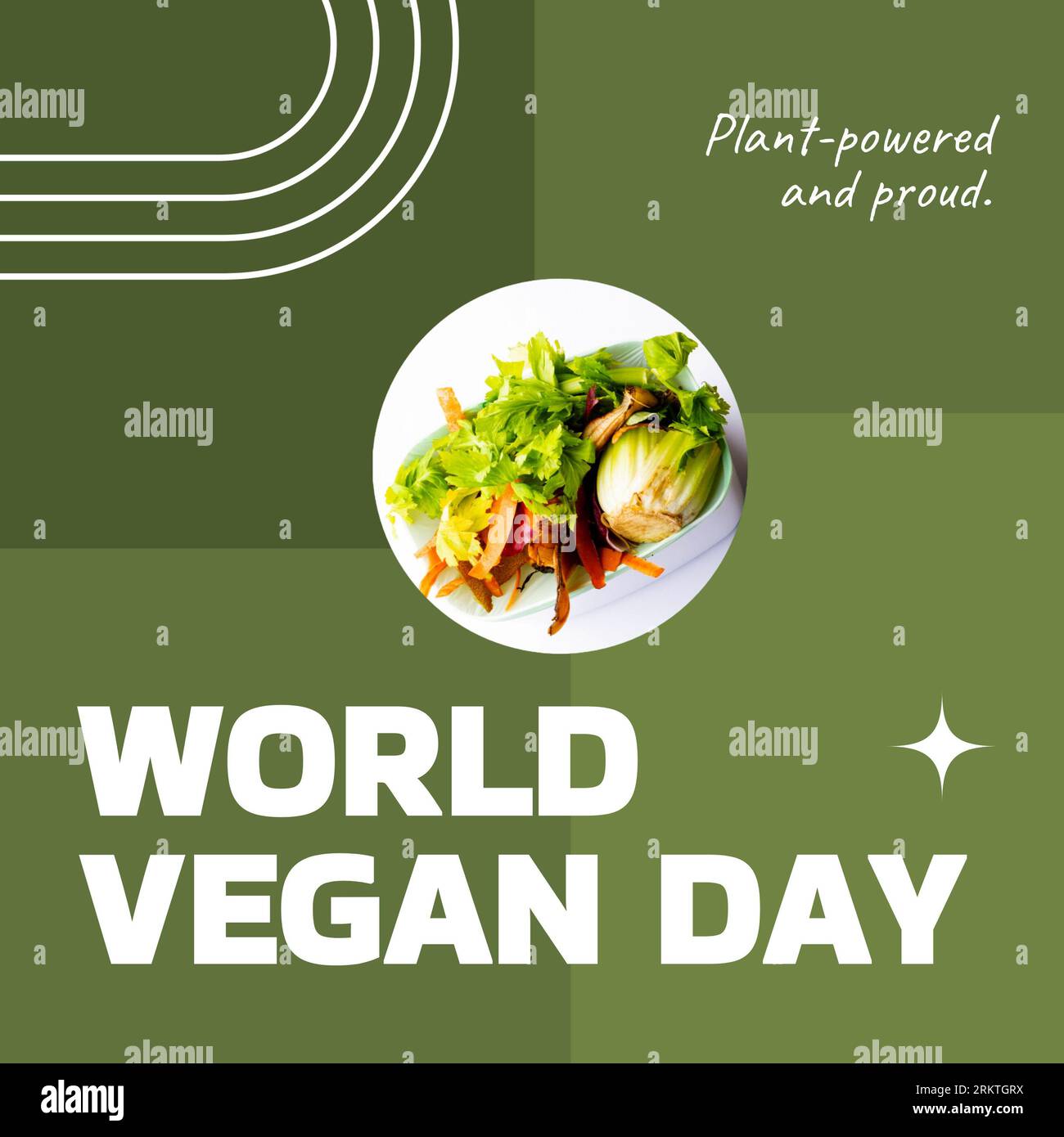 Composite de texte végétal et fier et du jour végétalien du monde avec salade fraîche, espace de copie Banque D'Images