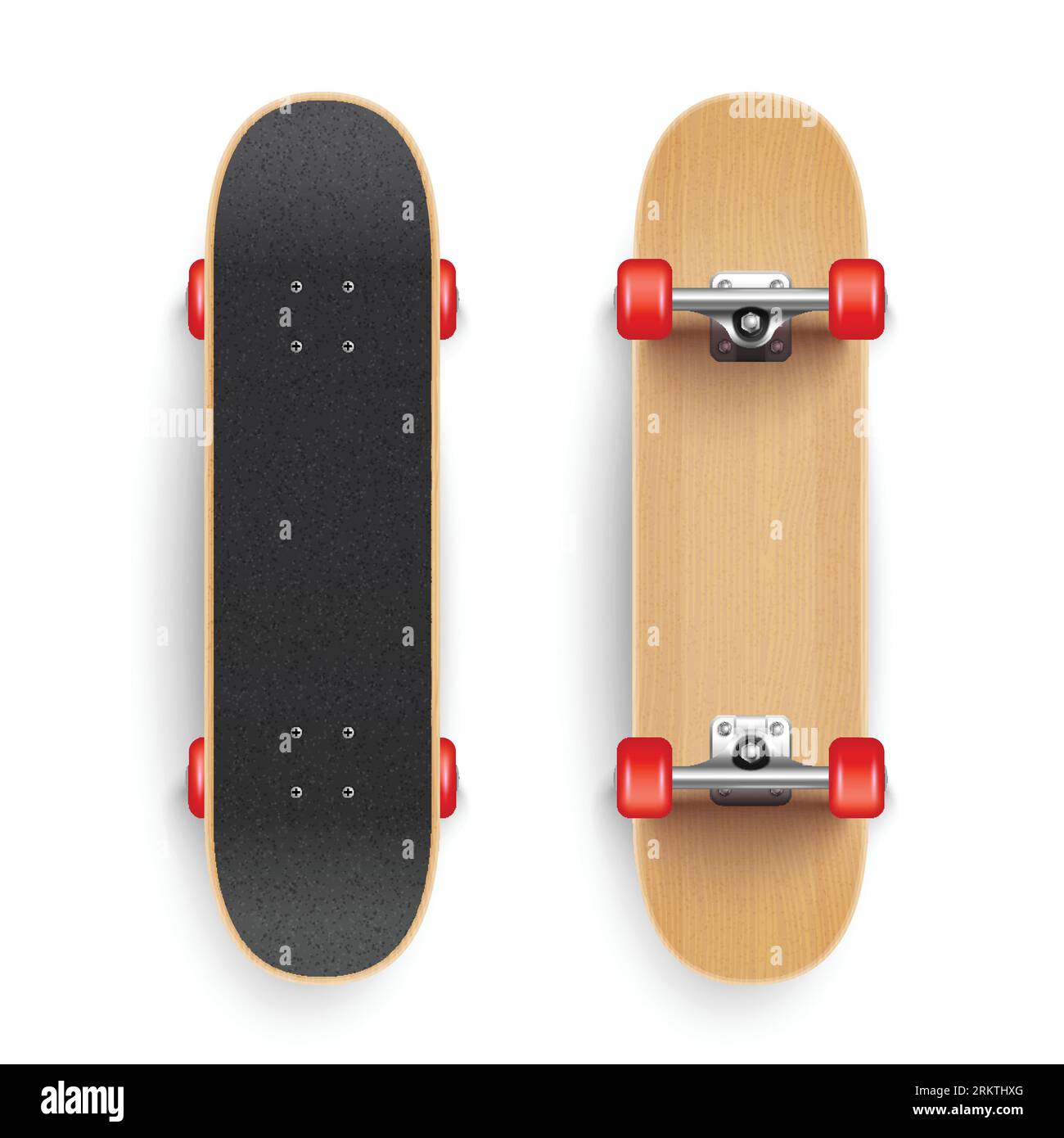 Ensemble de skate board réaliste avec fond blanc et vues de dessus et de  dessous isolées de l'illustration vectorielle de skateboard en bois Image  Vectorielle Stock - Alamy