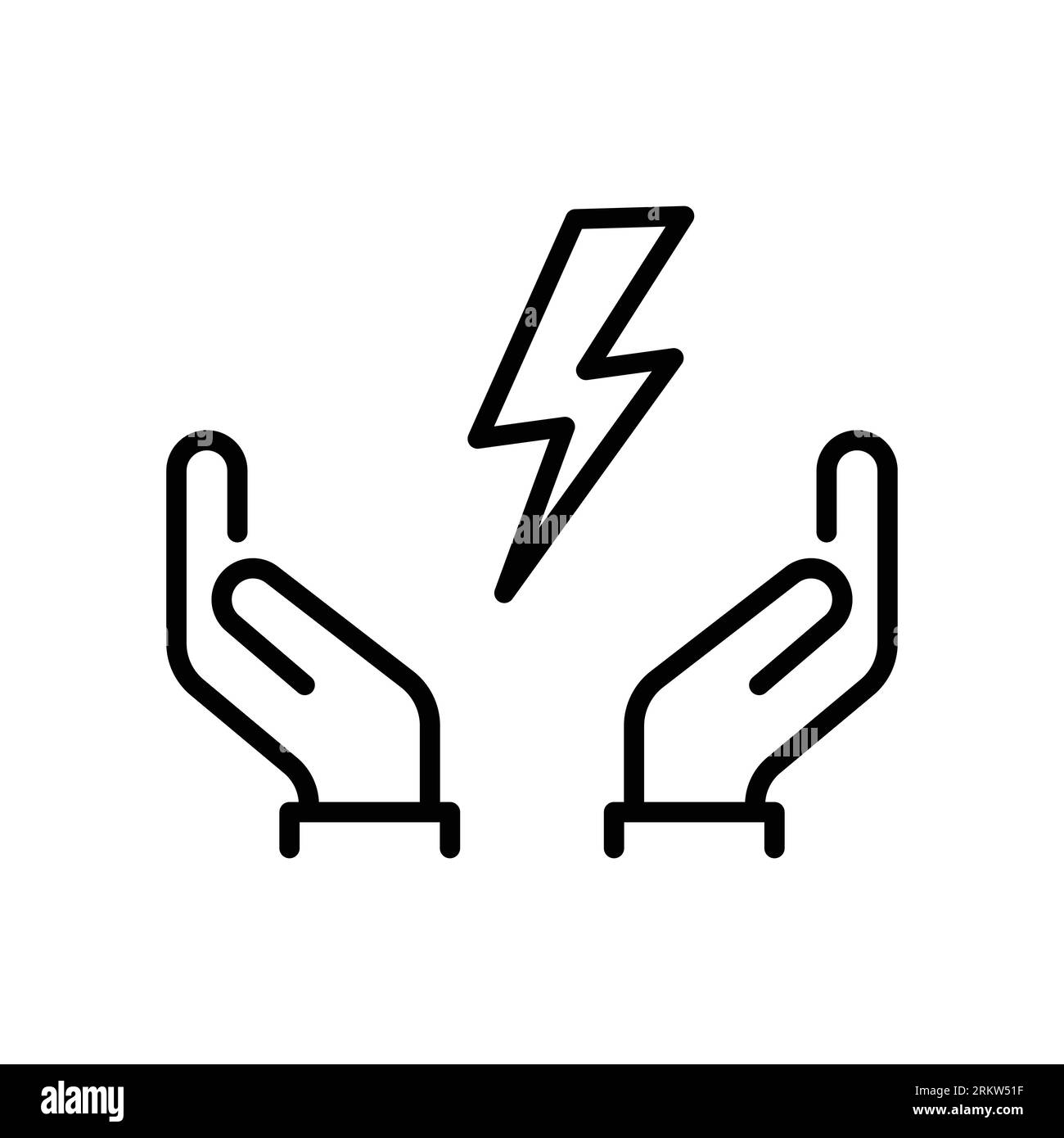 icône d'économie d'énergie, contrôle de la puissance électrique, consommation d'économie de main, symbole de ligne mince sur fond blanc - illustration vectorielle de trait modifiable Illustration de Vecteur