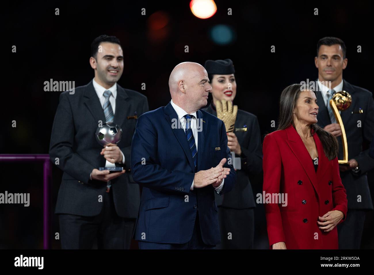Sydney, Australie. 20 août 2023. Sydney, Australie, 20 août 2023 : le président de la FIFA, Gianni Infantino, et la reine Letizia d'Espagne sont vus après la finale de la coupe du monde féminine de la FIFA 2023 entre l'Espagne et l'Angleterre au Stadium Australia à Sydney, Australie. (Ane Frosaker/SPP) crédit : SPP Sport Press photo. /Alamy Live News Banque D'Images