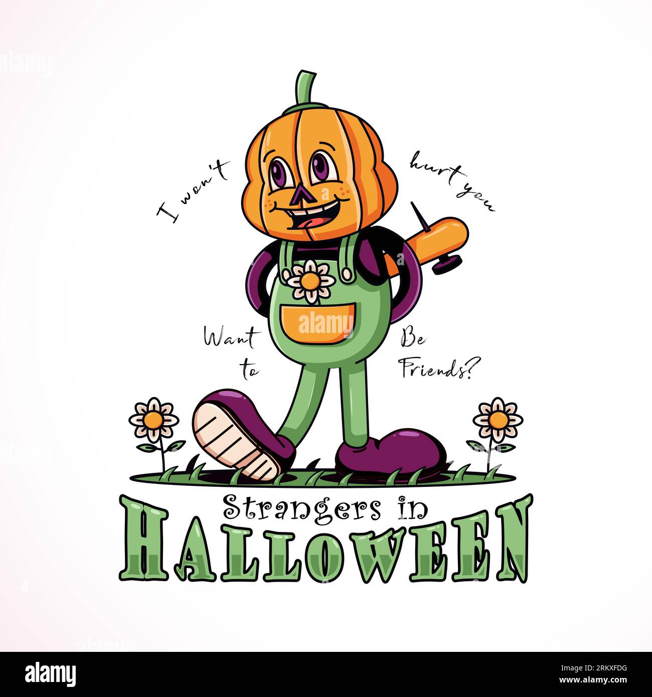 Halloween, illustration de dessin animé d'un enfant avec une tête de citrouille. Parfait pour les logos, mascottes, t-shirts, autocollants et affiches Illustration de Vecteur