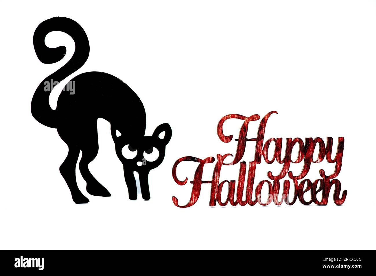 Hppy Halloween chat et signe isolé sur un fond blanc. Banque D'Images