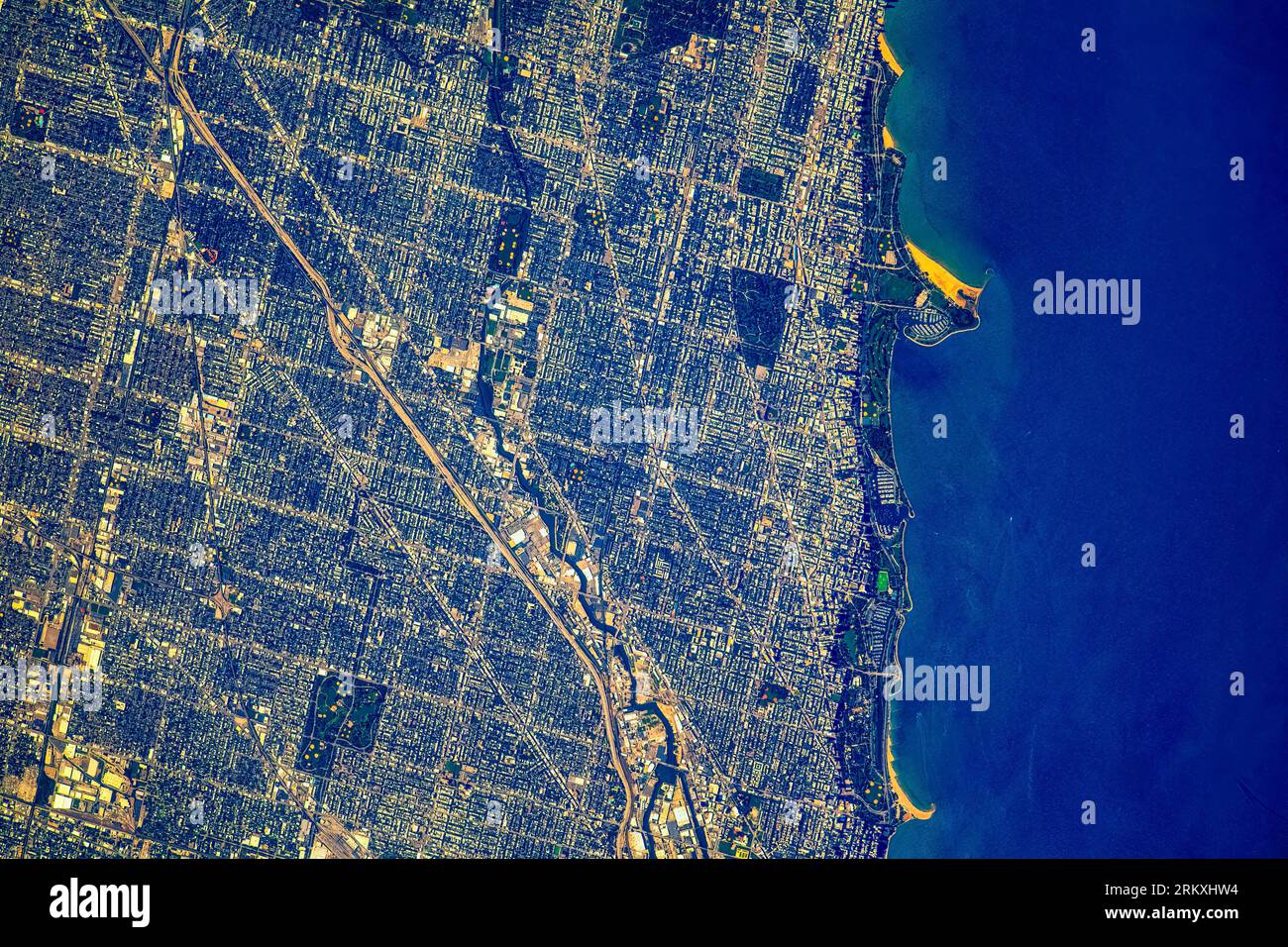 Chicago City, États-Unis. Amélioration numérique d'une image par la NASA. Banque D'Images