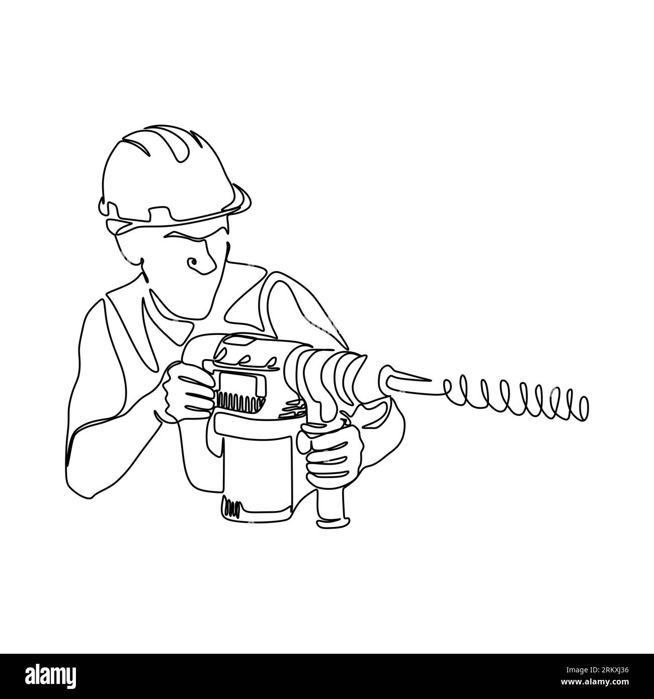 Un homme constructeur dans un casque avec une perceuse. Objet vectoriel isolé à la main sur un fond blanc Illustration de Vecteur