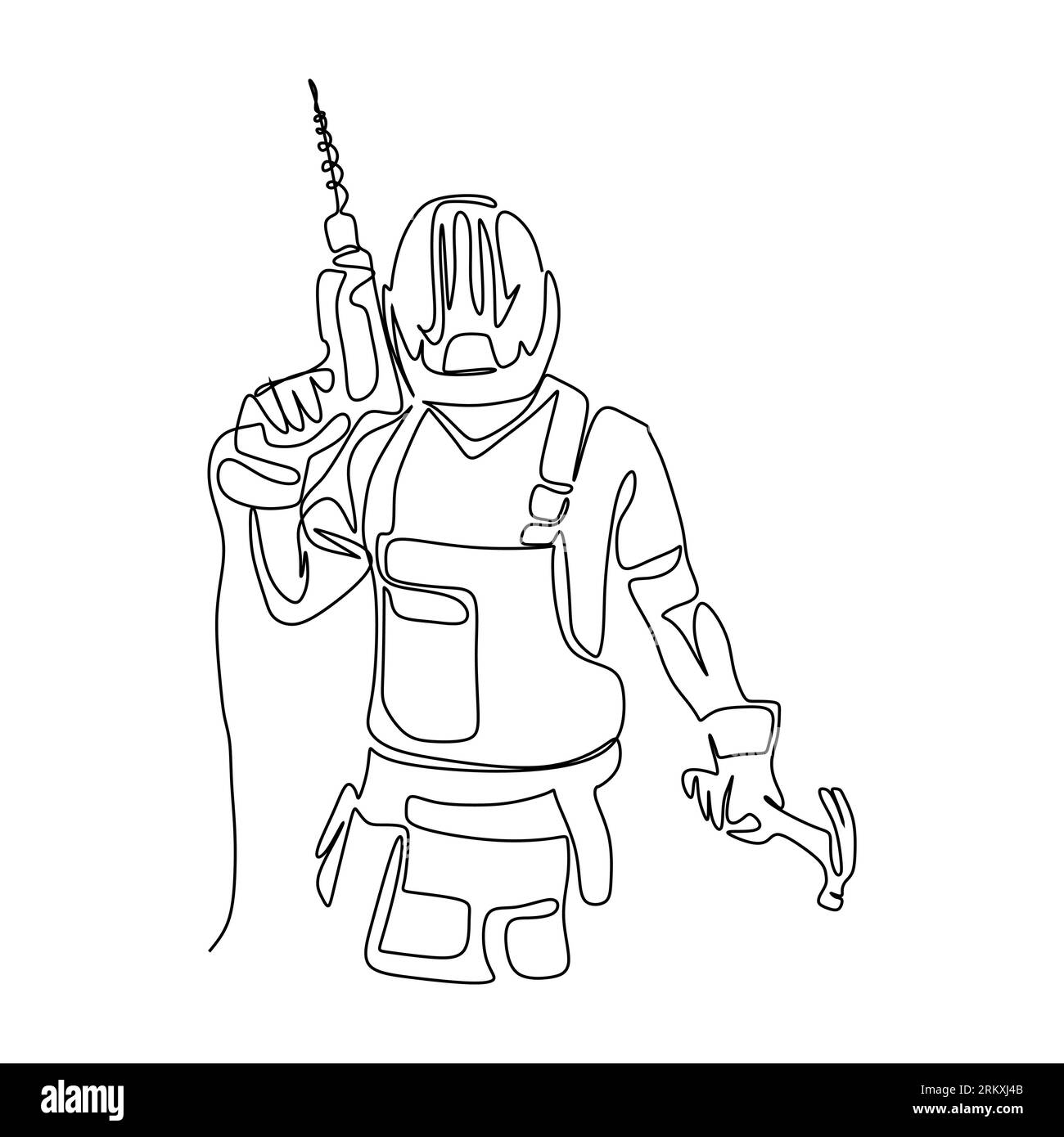 Un homme constructeur dans un casque avec une perceuse. Objet vectoriel isolé à la main sur un fond blanc Illustration de Vecteur