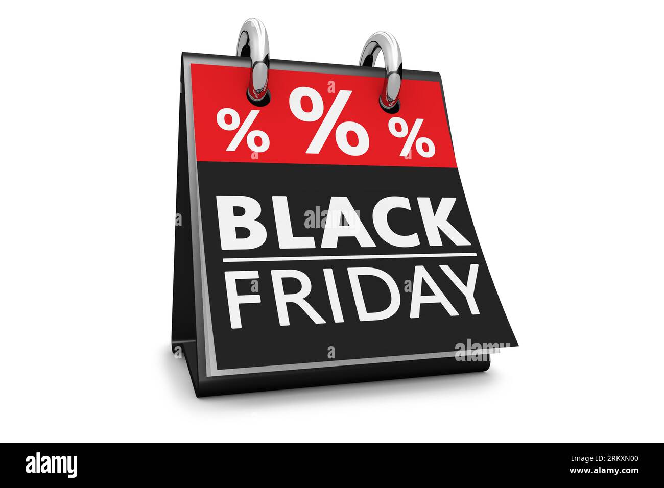 Black friday soldes Thanksgiving jour et Noël shopping deals concept de réductions avec le texte du vendredi noir et signe de pourcentage sur le calendrier noir et rouge. Banque D'Images