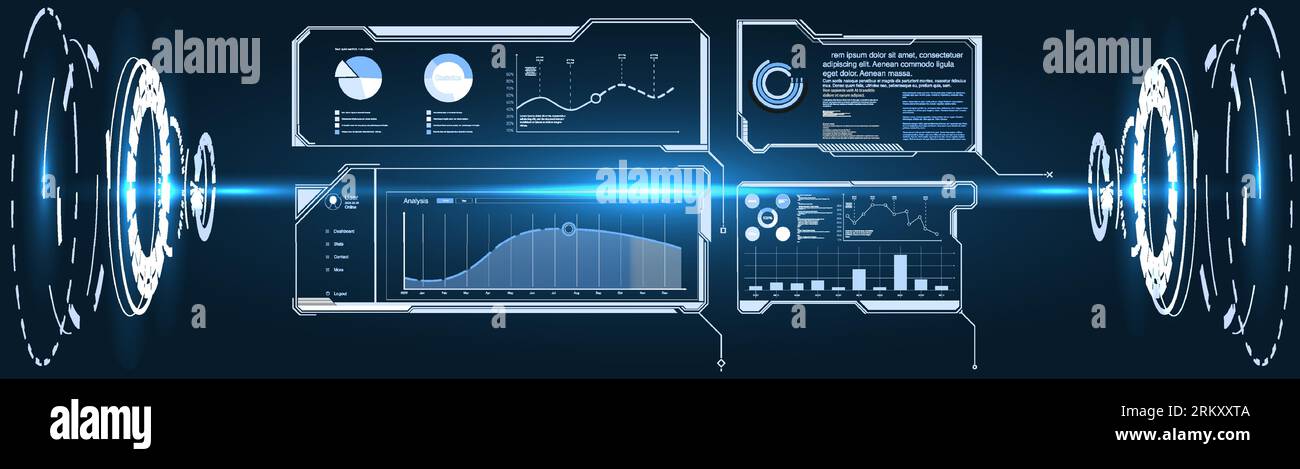 Conception d'écran d'interface HUD vectorielle futuriste. Titres de légendes numériques. HUD UI interface utilisateur graphique éléments d'écran futuristes définis. Ecran haute technologie pour Illustration de Vecteur