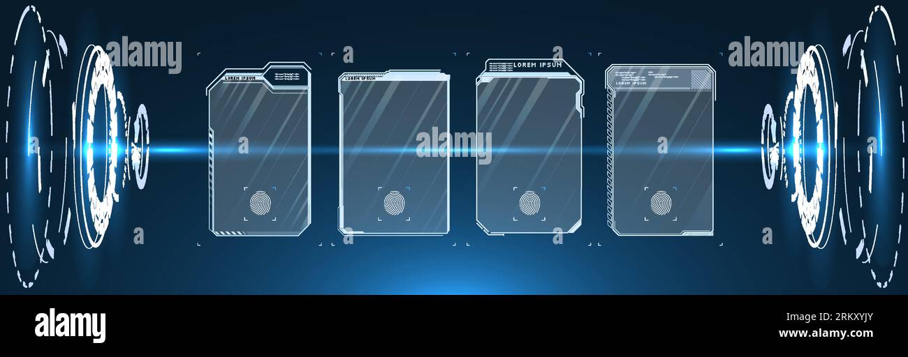 Conception d'écran d'interface HUD vectorielle futuriste. Titres de légendes numériques. HUD UI interface utilisateur graphique éléments d'écran futuristes définis. Ecran haute technologie pour Illustration de Vecteur
