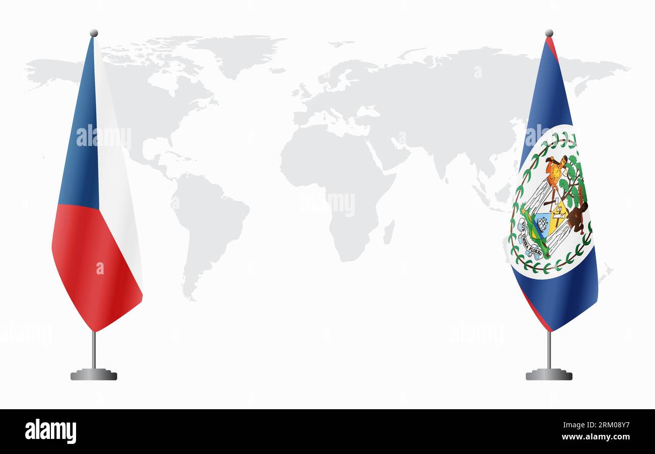 Drapeaux de la République tchèque et du Belize pour la réunion officielle sur fond de carte du monde. Illustration de Vecteur