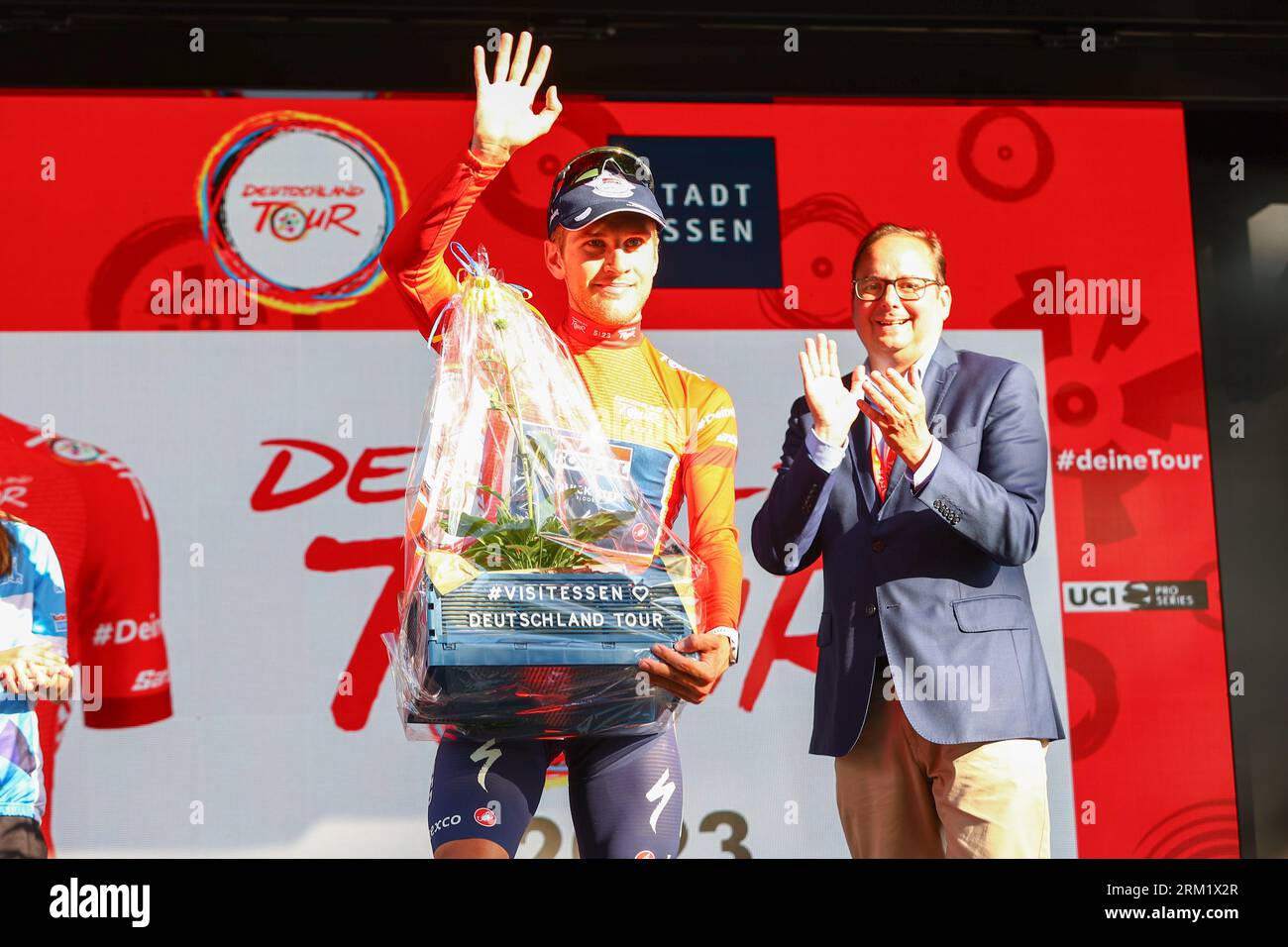 GER, Deutschland Tour, étape 3, Arnsberg - Essen. 26.08.2023. Van Wilder, Ilan (Soudal Quick-Step), leader général après la 3e étape. Crédit : newsNRW / Alamy Live News Banque D'Images
