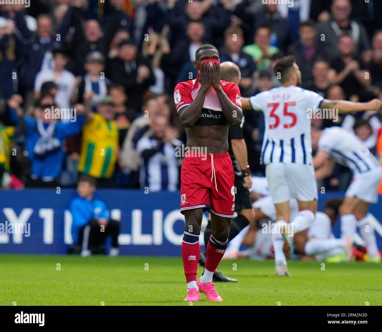 Emmanuel Latte Lath #9 de Middlesbrough réagit après que son équipe ait été 0-1 lors du Sky Bet Championship Match West Bromwich Albion vs Middlesbrough aux Hawthorns, West Bromwich, Royaume-Uni, le 26 août 2023 (photo de Steve Flynn/News Images) Banque D'Images