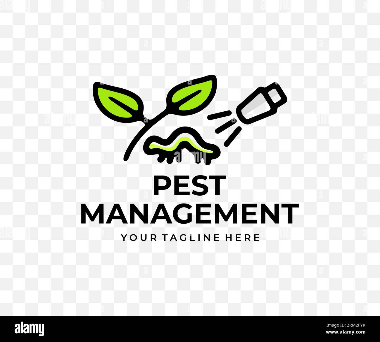 Lutte contre les ravageurs, pulvérisation de pesticides, pulvérisateur, conception graphique colorée. Plante, agriculture, pulvérisation de parasites, insectes et chenilles, conception vectorielle Illustration de Vecteur