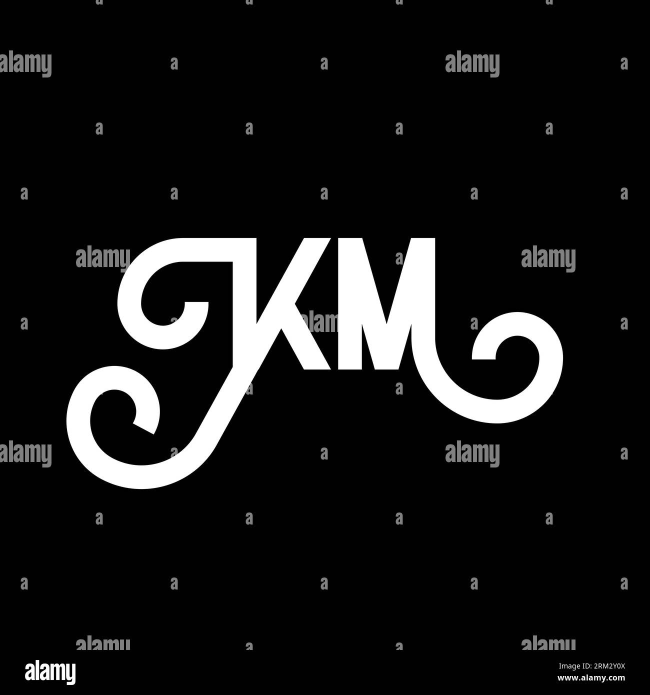 Conception de logo de lettre KM sur fond noir. Concept de logo de lettre d'initiales créatives KM. motif lettre km. Conception de lettre blanche KM sur fond noir. K M Illustration de Vecteur