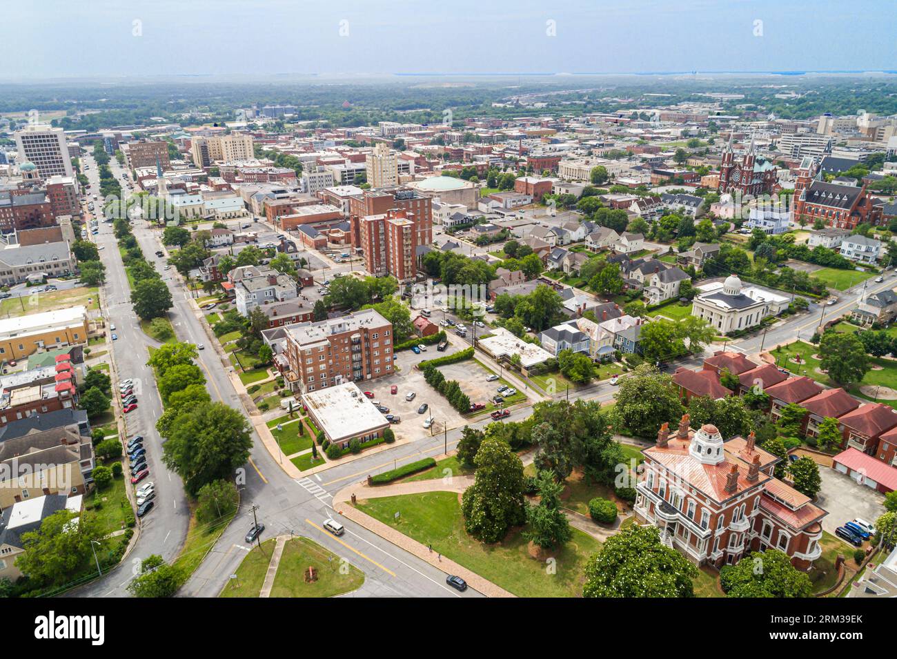 Macon Georgia, Skyline du centre-ville, aérienne au-dessus de la vue, Mulberry Street, Hay House historique style Renaissance italienne, extérieur extérieur, buil Banque D'Images