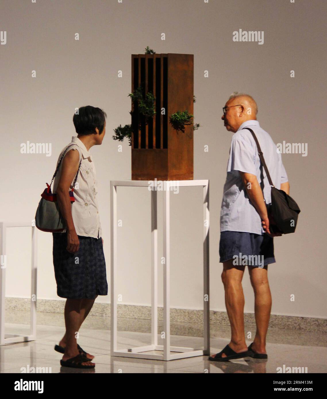 Bildnummer : 60354178 Datum : 13.08.2013 Copyright : imago/Xinhua (130813) -- WUHAN, 13 août 2013 (Xinhua) -- les visiteurs regardent des œuvres d'art au cours d'une exposition sur le thème les formes du sans forme : exposition de l'art contemporain chinois à Wuhan, capitale de la province du Hubei en Chine centrale, 13 août 2013. L’exposition, qui présente quelque 40 œuvres de 36 artistes, durera jusqu’au 14 septembre de cette année. (Xinhua/Xiao Yijiu) (yxb) CHINA-WUHAN-CONTEMPORORAY ART-EXHIBITION(CN) PUBLICATIONxNOTxINxCHN Kultur Kunst Kunstausstellung Ausstellung xdp x0x 2013 quadrat premiumd 60354178 Date 13 08 2013 Copyr Banque D'Images